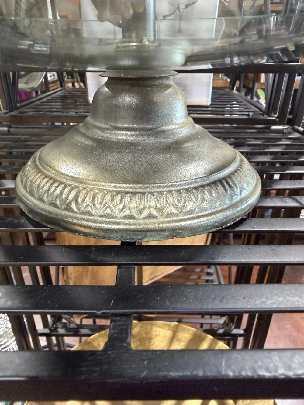 Antique-Style Brass Glass Display Stand with Grape Accent - Gold/Brass 17 inche